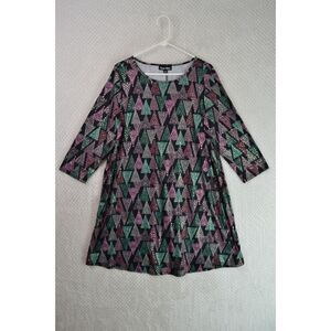Dress Works Women's XL Christmas Tree Foil Print 3/4 Sleeve Swing Dress